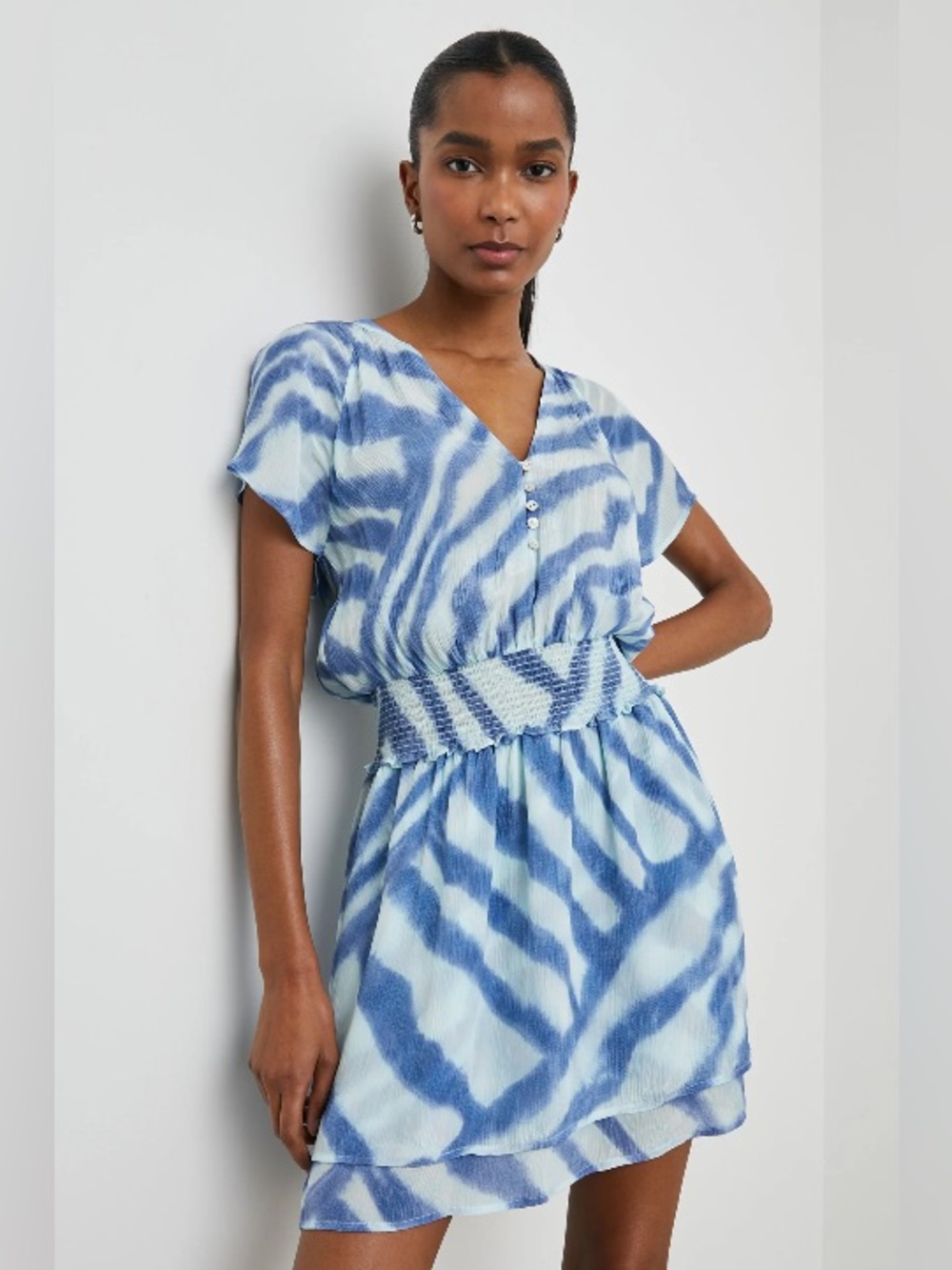 RAILS Karla Blue Watercolor Stripes Smocked Waist Mini Dress $238 ~ Size M